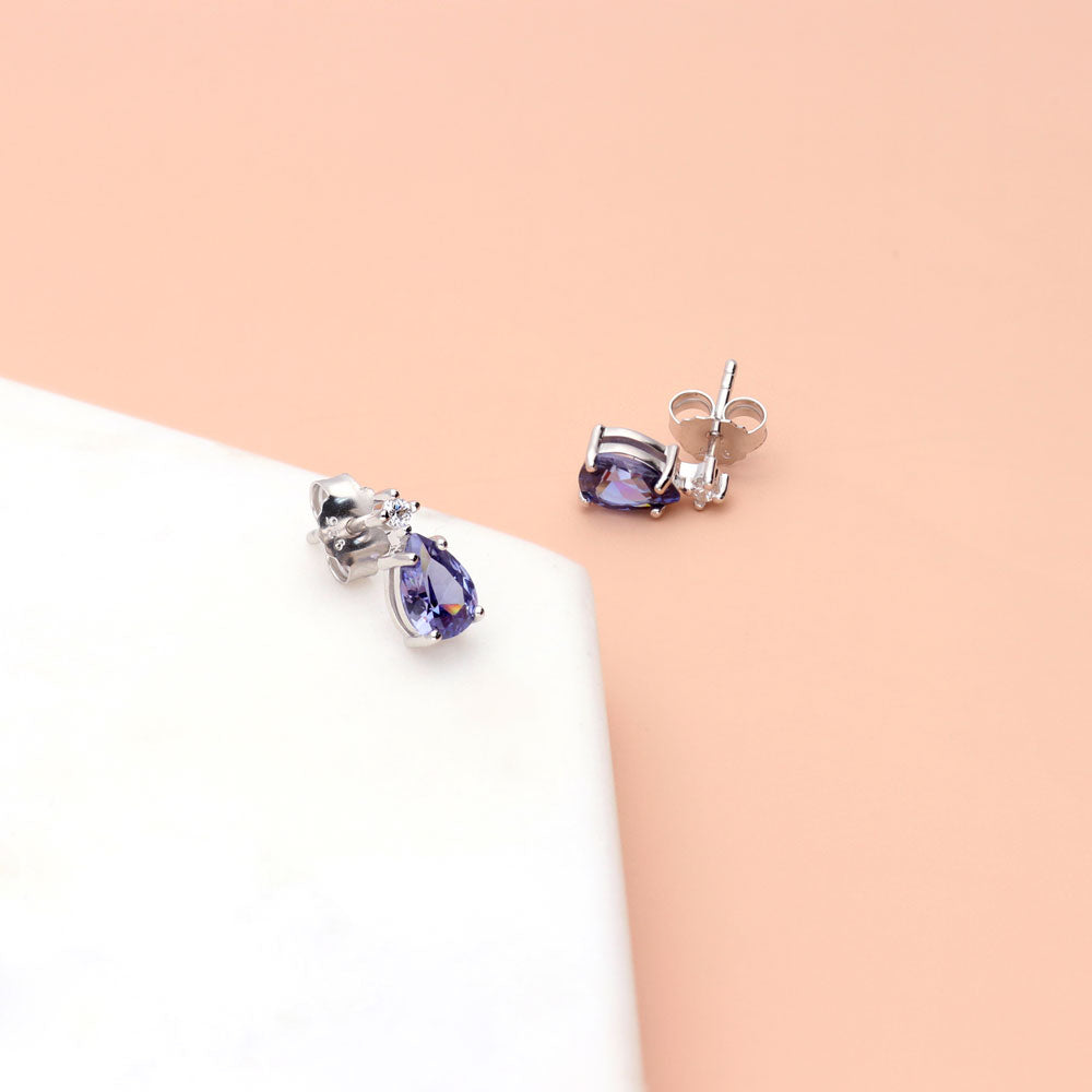 Flatlay view of 2-Stone Simulated Blue Tanzanite CZ Set in Sterling Silver