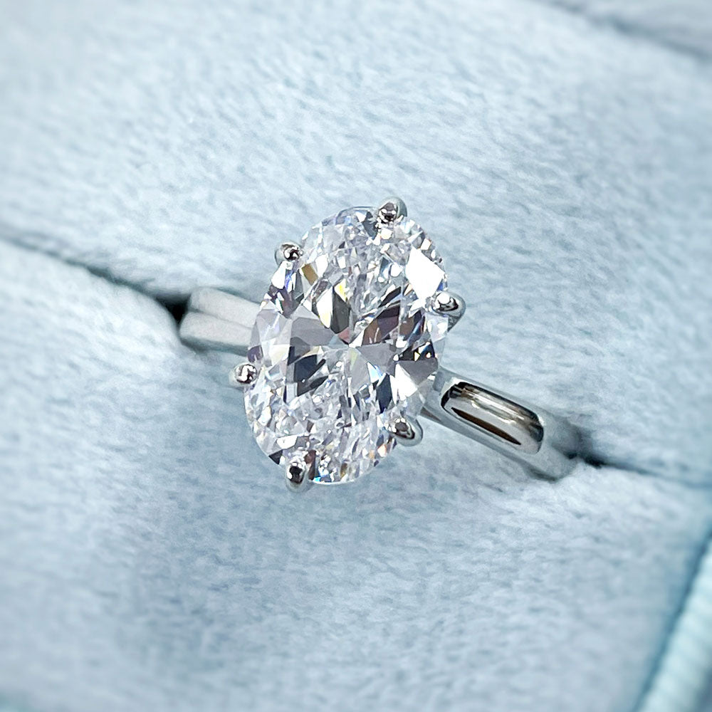 Flatlay view of Solitaire 3ct Oval CZ Ring in Sterling Silver