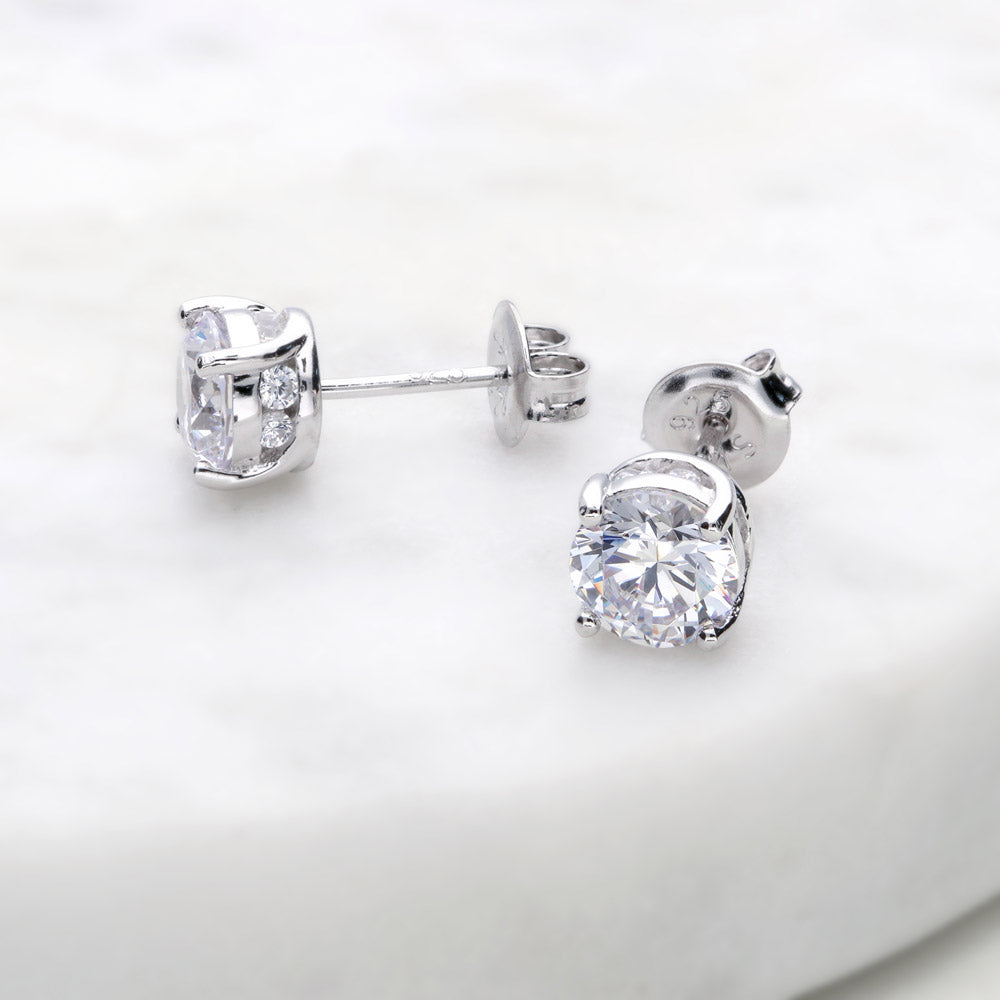 Flatlay view of Solitaire 2ct Round CZ Stud Earrings in Sterling Silver
