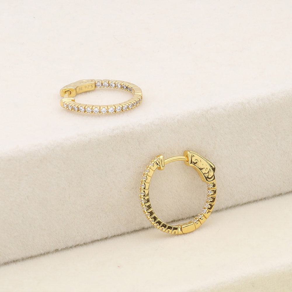 Flatlay view of CZ Small Inside-Out Hoop Earrings in Sterling Silver 0.8 inch, Rose Gold Flashed