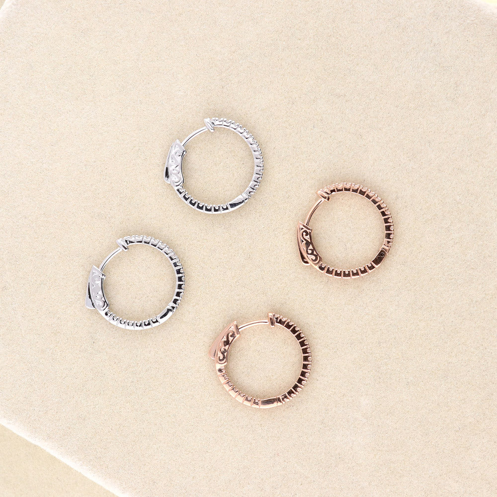 Flatlay view of CZ Medium Inside-Out Hoop Earrings in Sterling Silver 0.75 inch