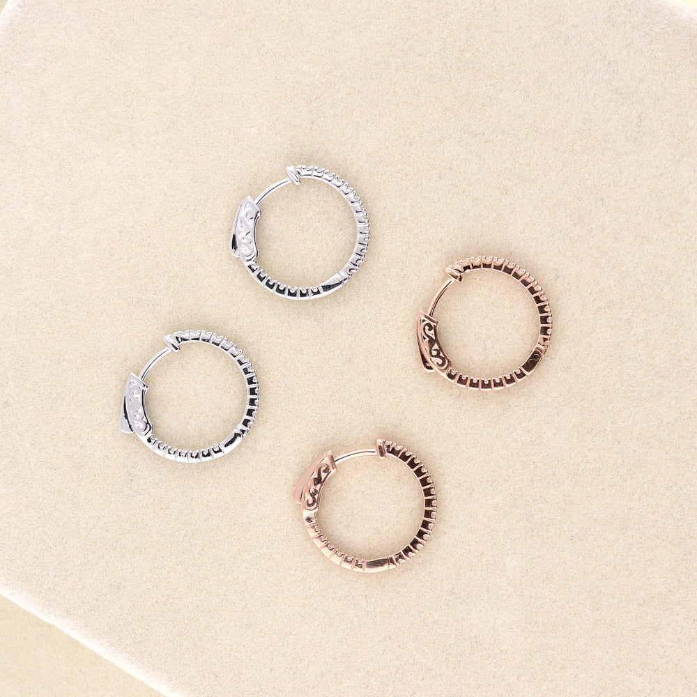 CZ Inside-Out Hoop Earrings in Sterling Silver 0.8", 2 Pairs