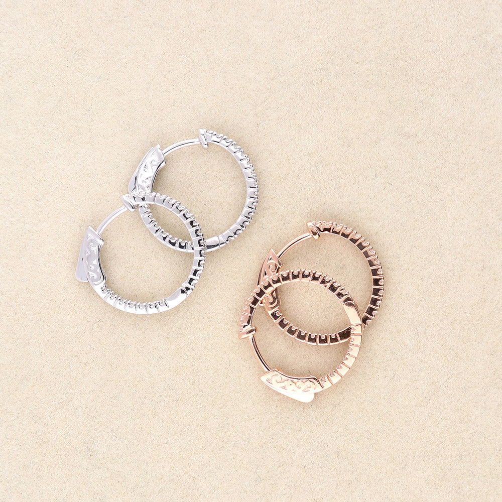 Flatlay view of CZ Small Inside-Out Hoop Earrings in Sterling Silver 0.8 inch, Rose Gold Flashed