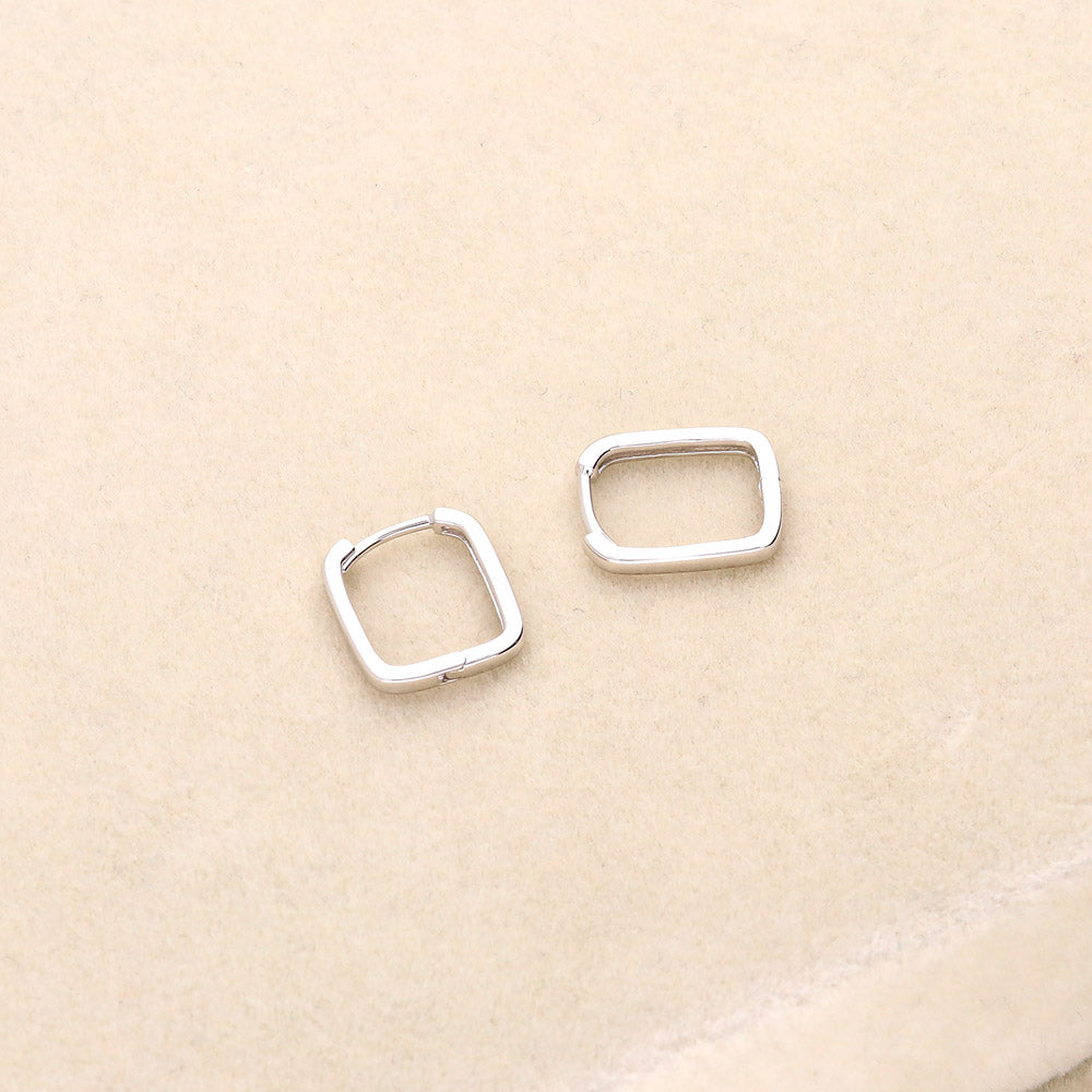 Flatlay view of Rectangle Medium Hoop Earrings in Sterling Silver 0.6 inch