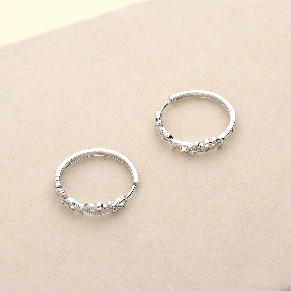 Flatlay view of Leaf Filigree CZ Medium Hoop Earrings in Sterling Silver 0.98 inch