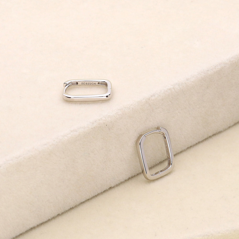 Flatlay view of Rectangle Medium Hoop Earrings in Sterling Silver 0.6 inch