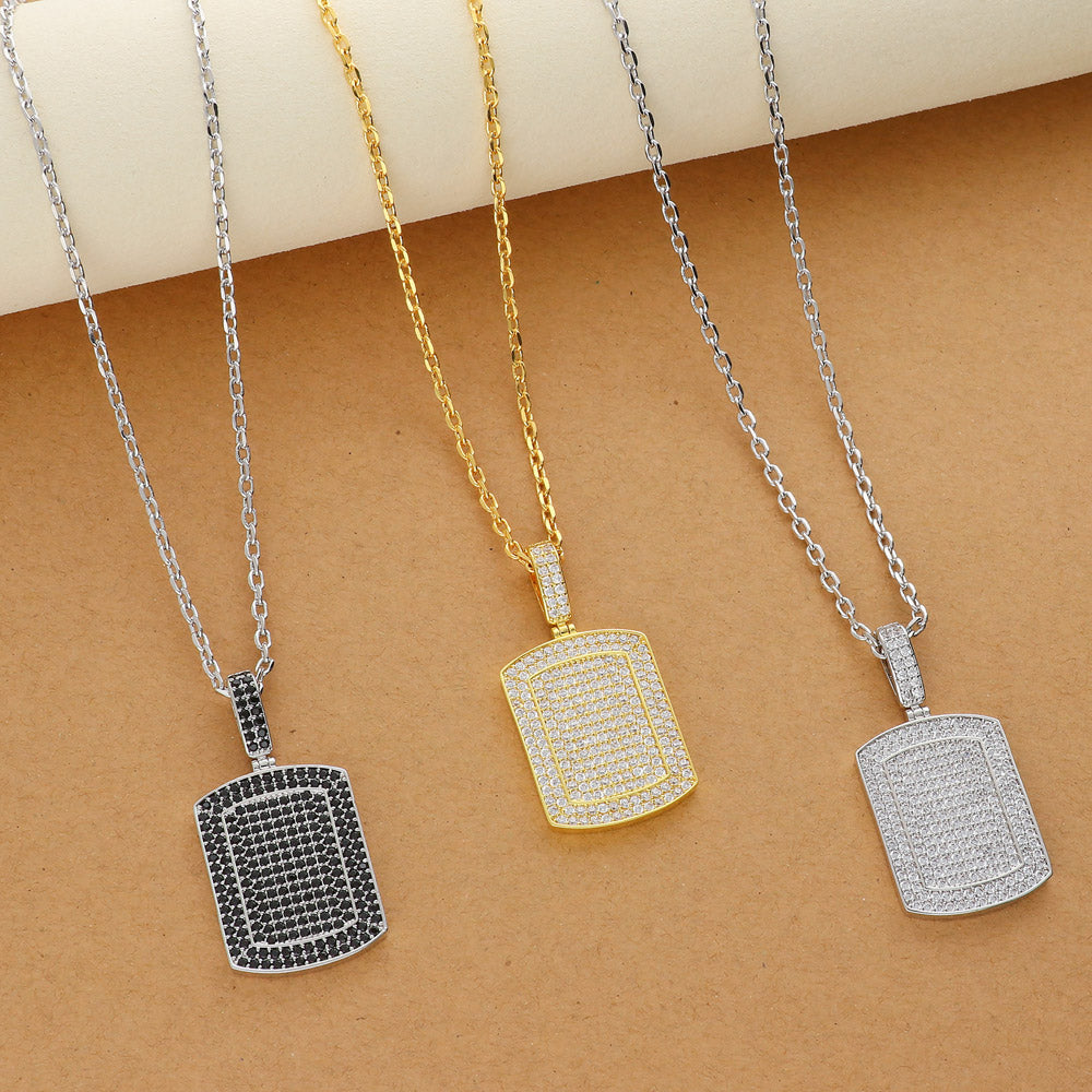 Flatlay view of Dog Tag CZ Pendant Necklace