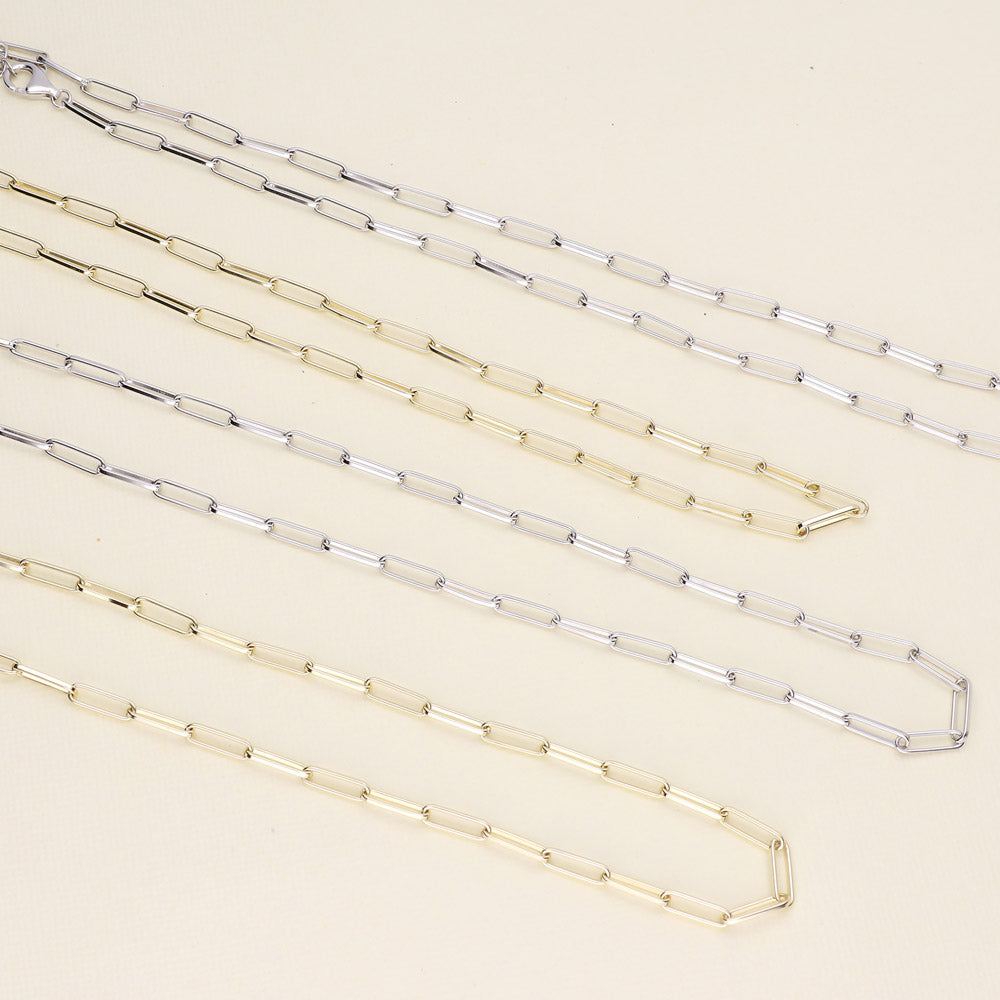 Flatlay view of Paperclip Link Chain Necklace in Sterling Silver