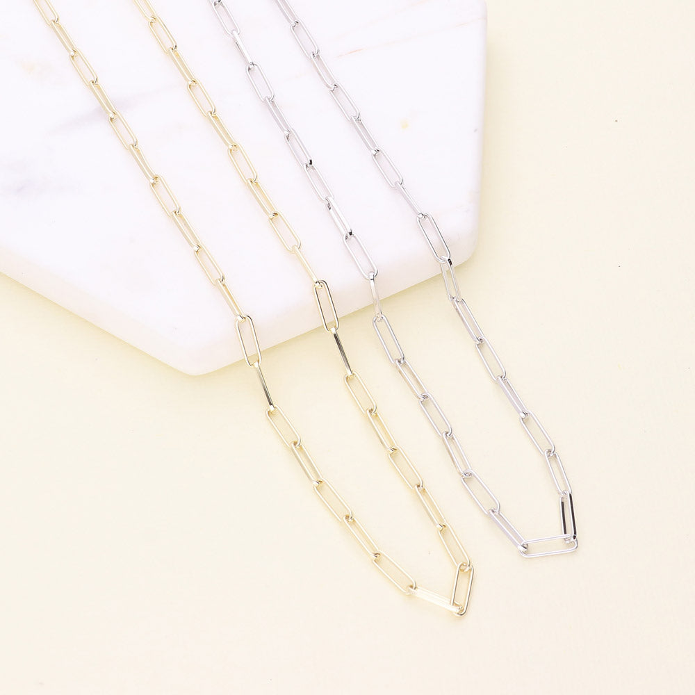 Flatlay view of Paperclip Link Chain Necklace in Sterling Silver