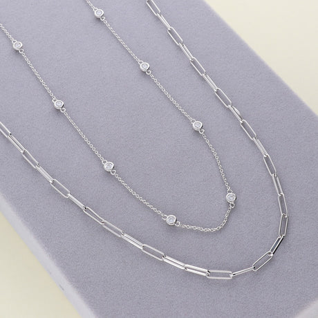 CZ by the Yard Station Necklace, Paperclip Chain Necklace