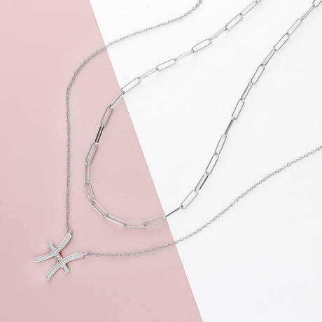 Paperclip Chain Necklace, Zodiac 'Pisces' Pendant Necklace