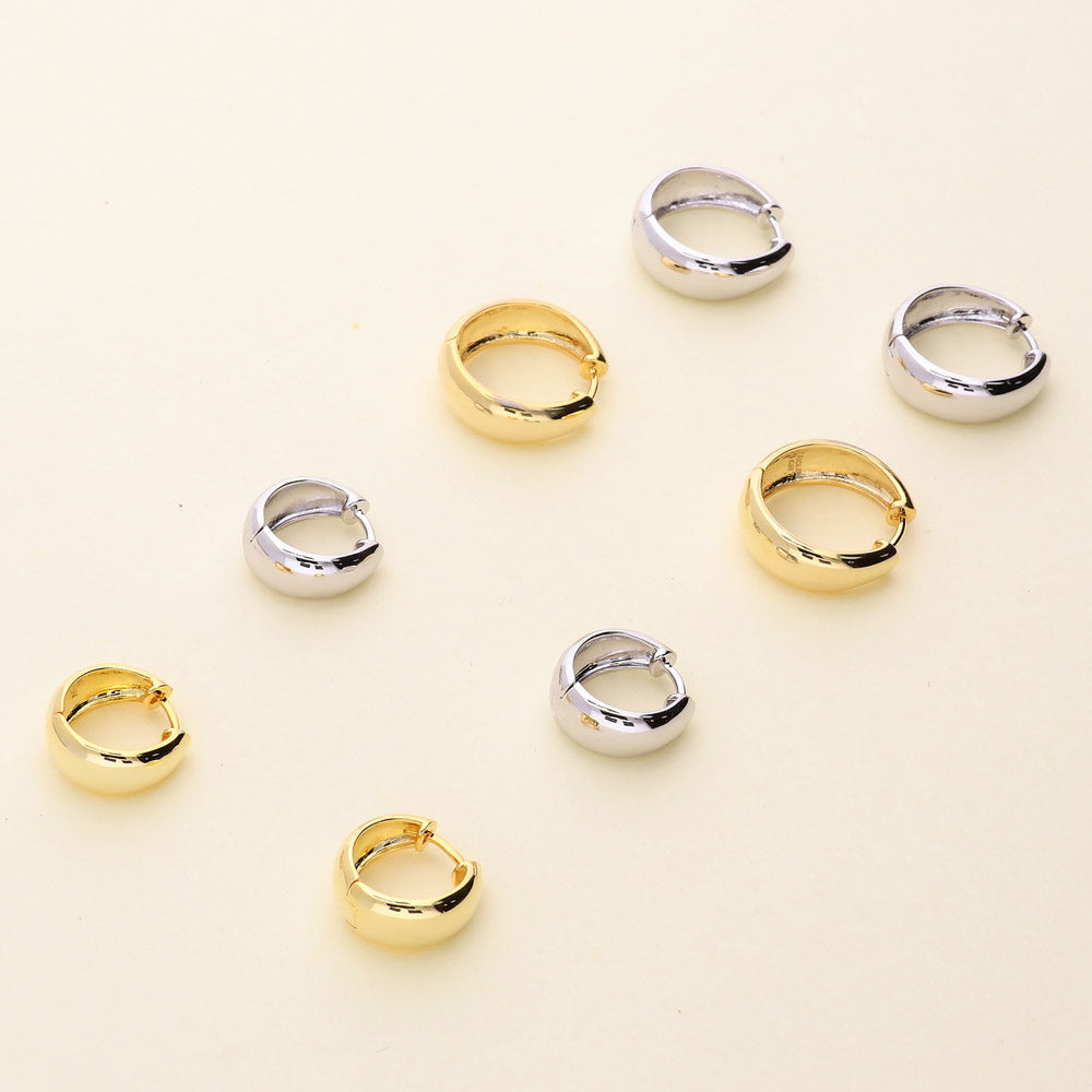Flatlay view of Dome Hoop Earrings in Gold Flashed Sterling Silver, 2 Pairs, 16 of 18