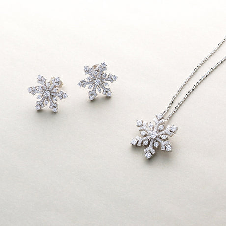 Snowflake Pendant Necklace, Snowflake Stud Earrings