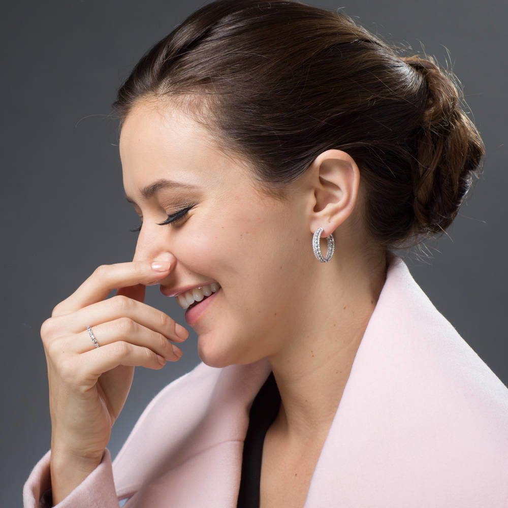 Model wearing CZ Eternity Ring in Sterling Silver