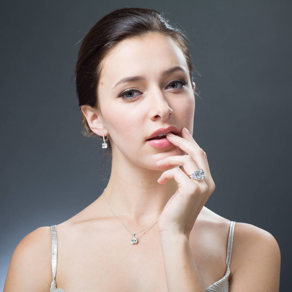 3-Stone 12.6ct Asscher CZ Ring in Sterling Silver