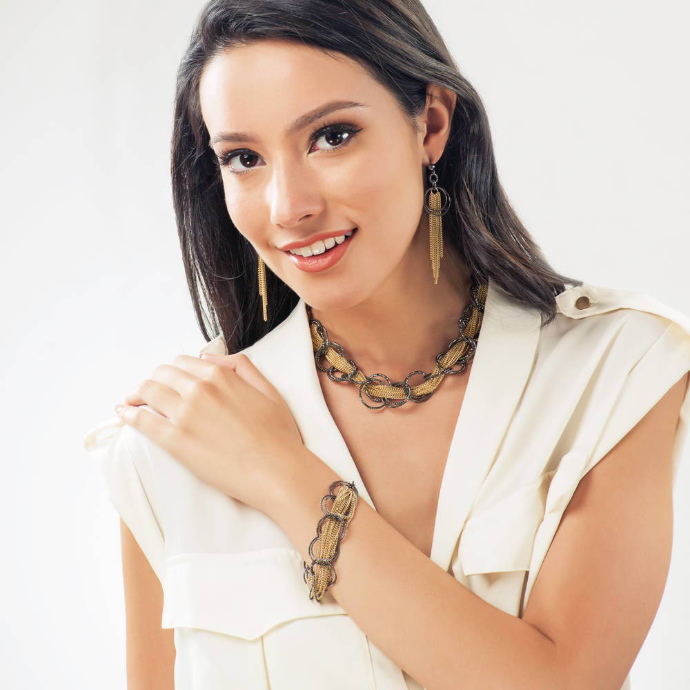 Model wearing Open Circle Statement Necklace in 2-Tone