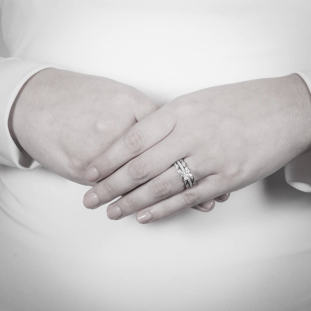 Solitaire 1ct Princess CZ Ring Set in Sterling Silver
