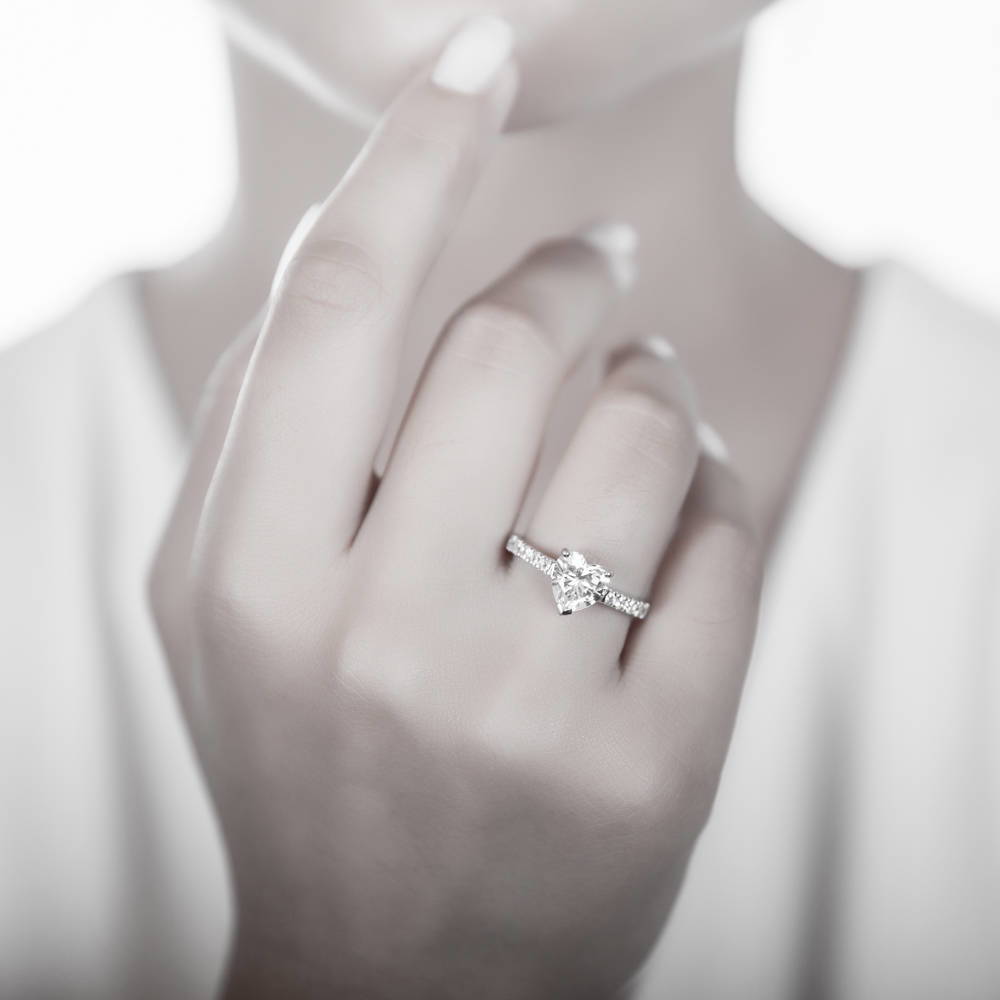 Model wearing Solitaire Heart 1.7ct CZ Ring in Sterling Silver
