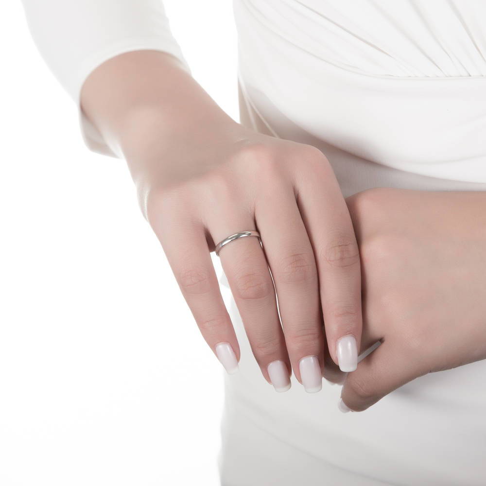 Model wearing 3-Stone Oval CZ Ring Set in Sterling Silver, 13 of 14