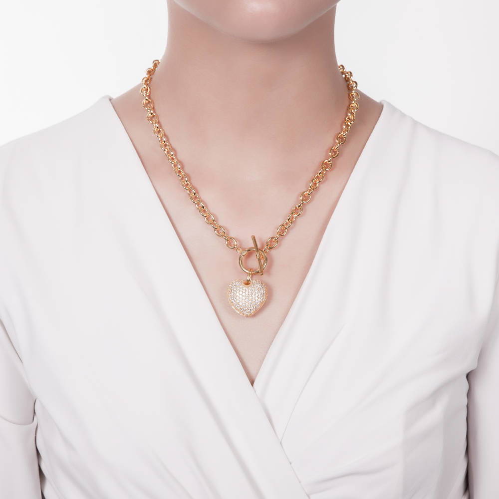 Model wearing Heart Toggle Pendant Necklace in Gold-Tone