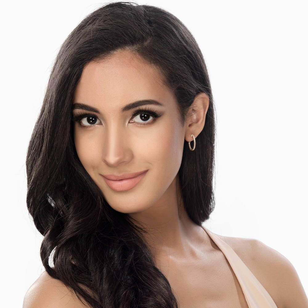 Model wearing CZ Small Inside-Out Hoop Earrings in Sterling Silver 0.8 inch, Rose Gold Flashed