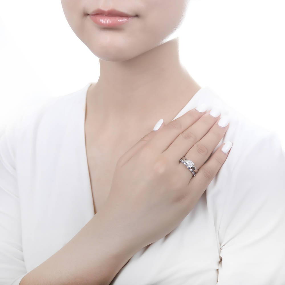 Solitaire 1.2ct Princess CZ Ring Set in Sterling Silver
