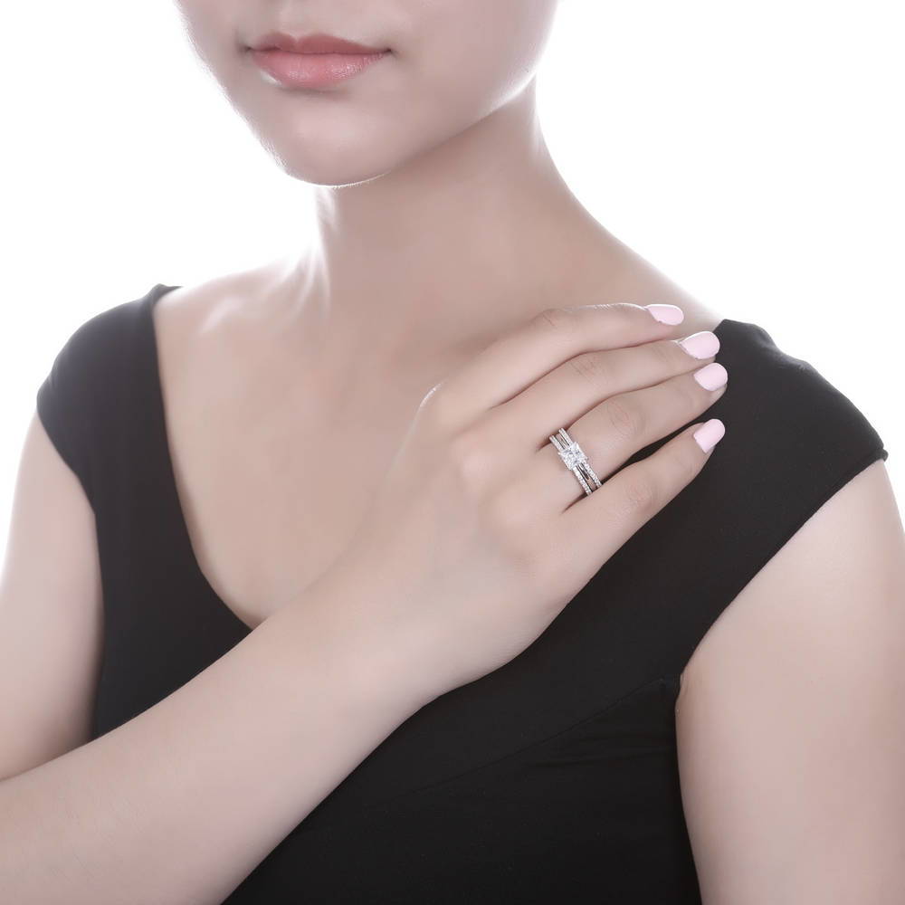 Solitaire 1.6ct Princess CZ Ring Set in Sterling Silver