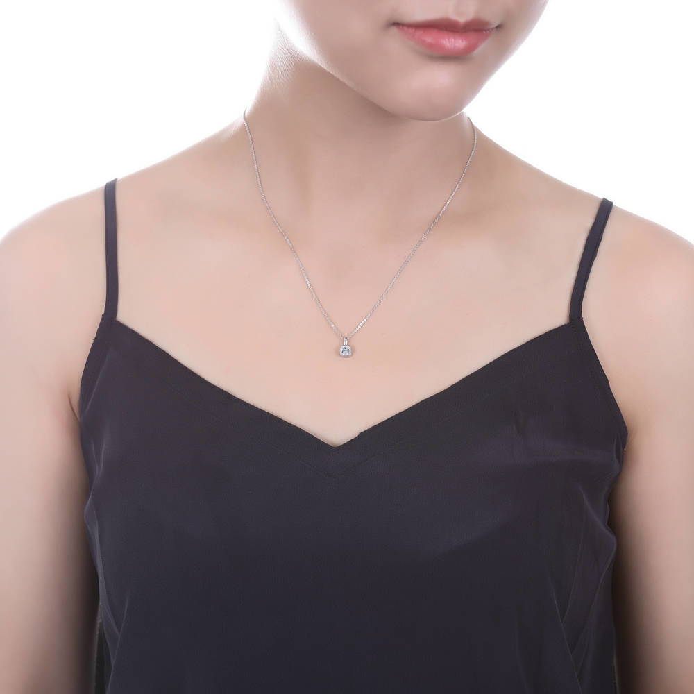 Solitaire 0.6ct Bezel Cushion CZ Necklace in Sterling Silver