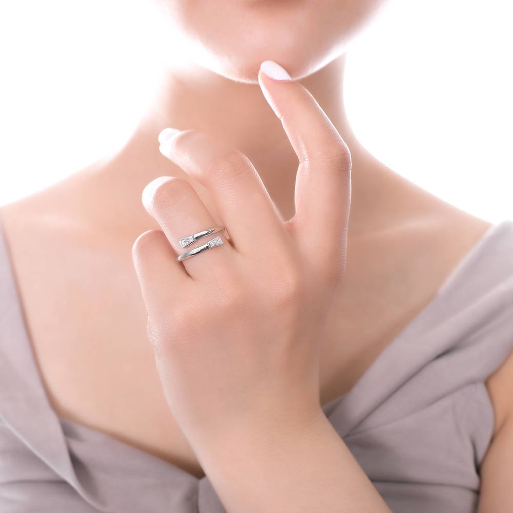 Model wearing Bypass Wrap CZ Ring in Sterling Silver, 2 of 6