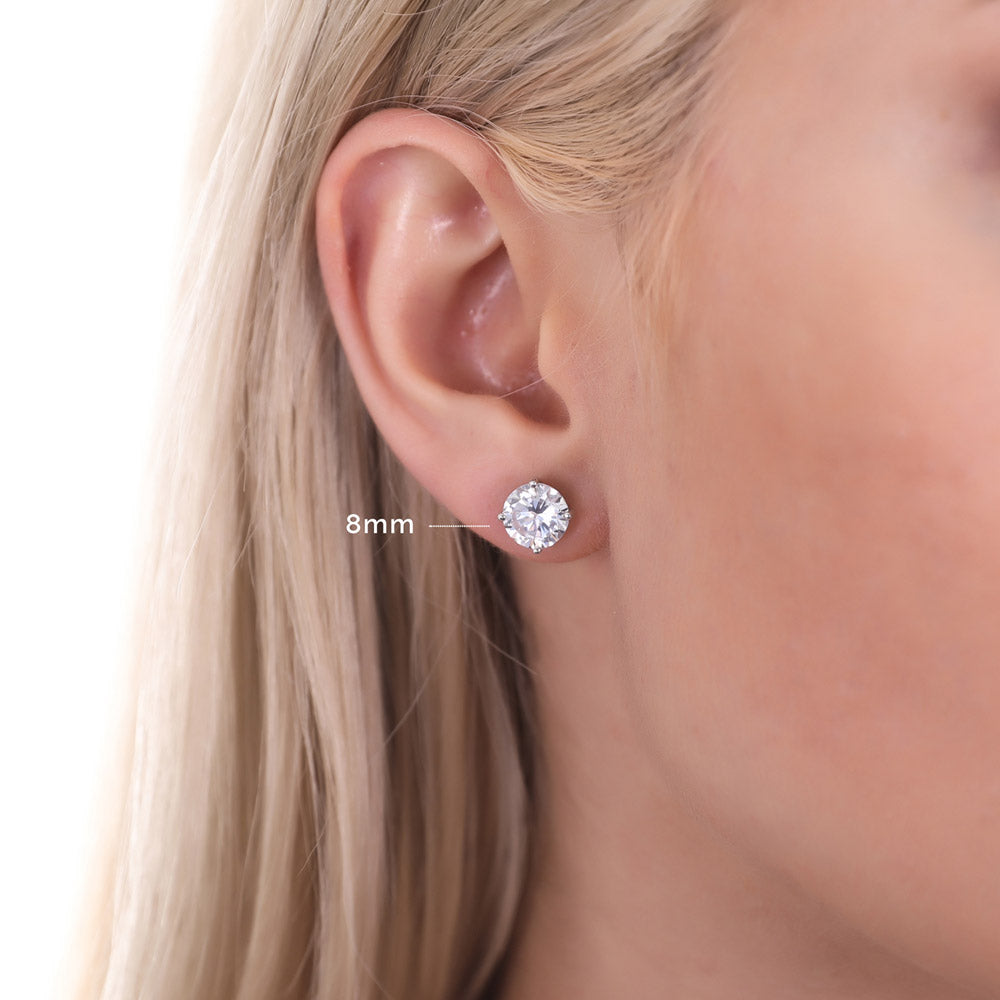 Solitaire Round CZ Stud Earrings in Sterling Silver