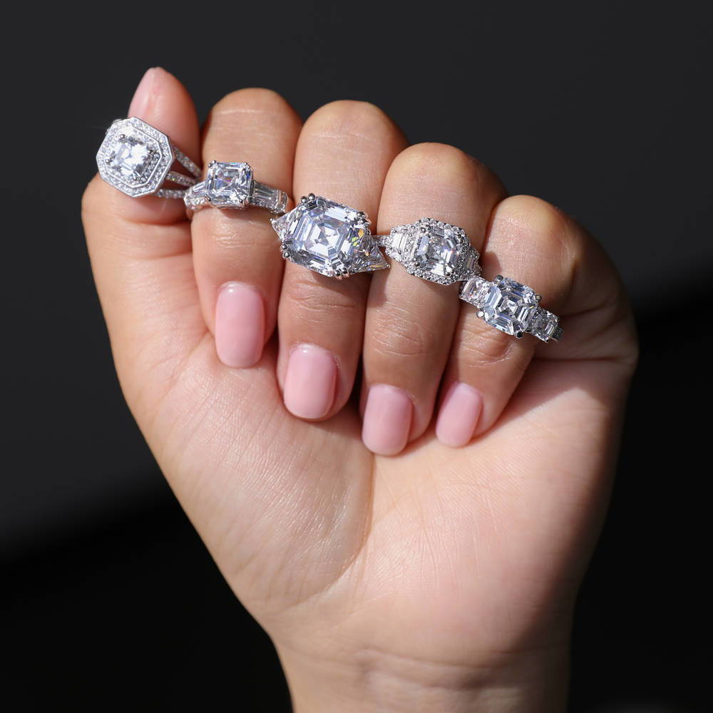 3-Stone 12.6ct Asscher CZ Ring in Sterling Silver