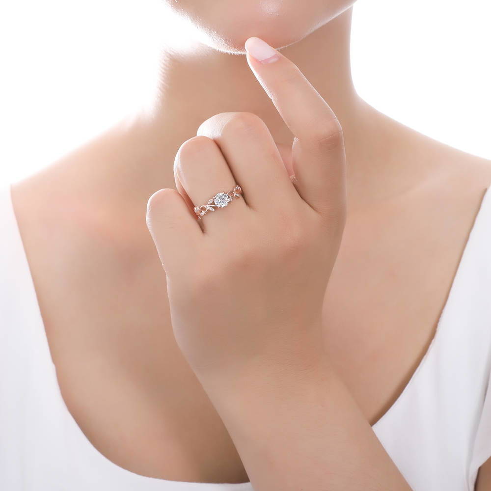 Solitaire Filigree CZ Ring in Rose Gold Plated Sterling Silver