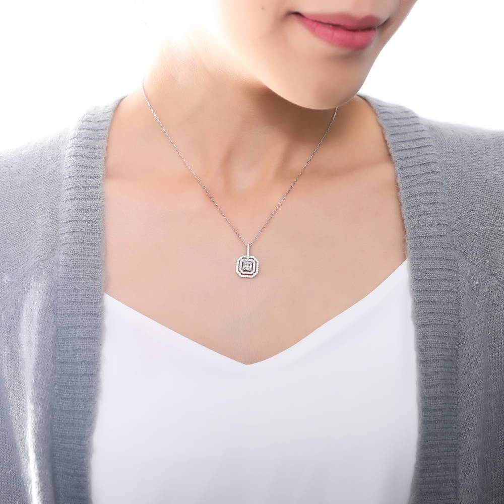 Halo Princess CZ Necklace in Sterling Silver