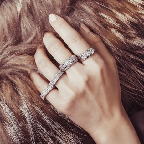 Model Wearing 5-Stone Half Eternity Ring, Eternity Ring, Half Eternity Ring