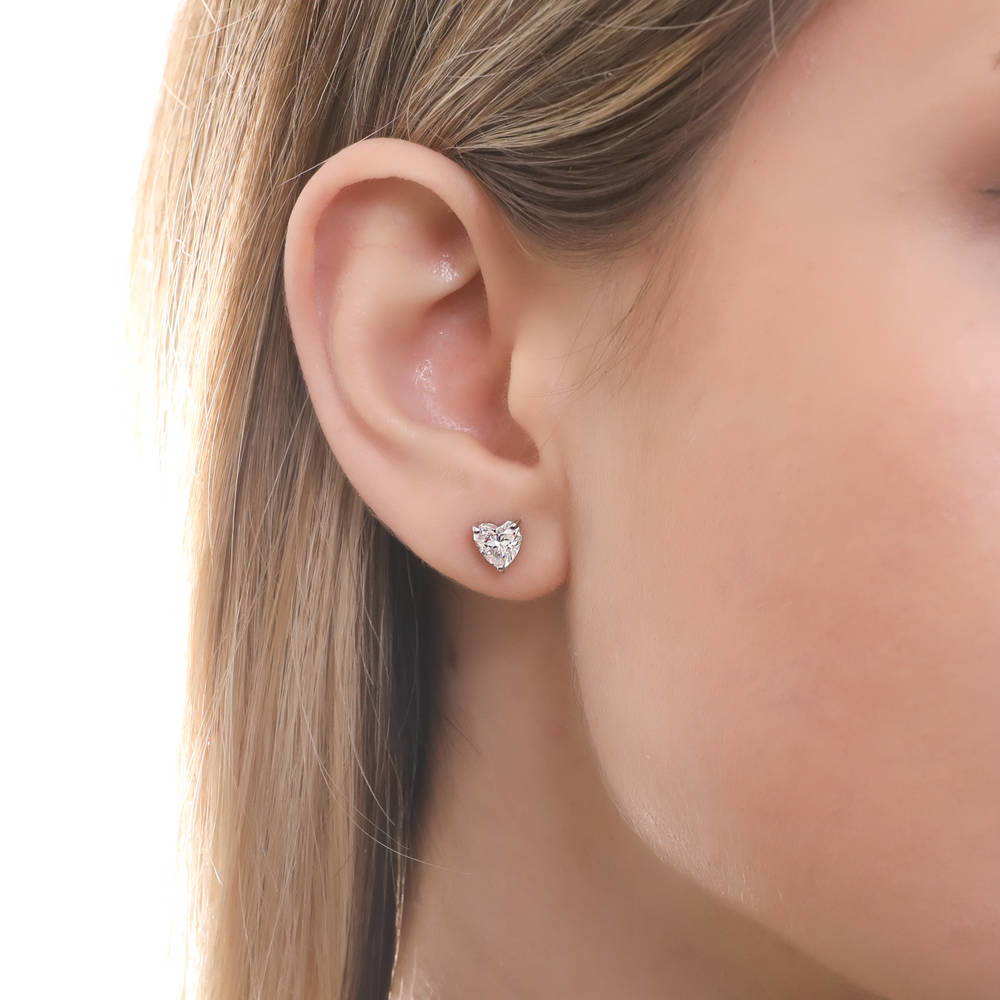 Solitaire 1.4ct Heart CZ Stud Earrings in Sterling Silver