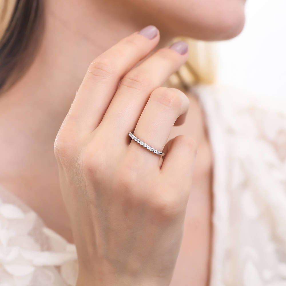 Model wearing Solitaire 1.25ct Round CZ Ring Set in Sterling Silver