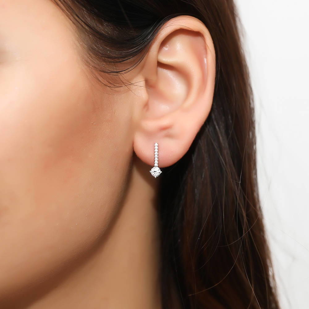 Bar CZ Small Huggie Earrings in Sterling Silver 0.5"
