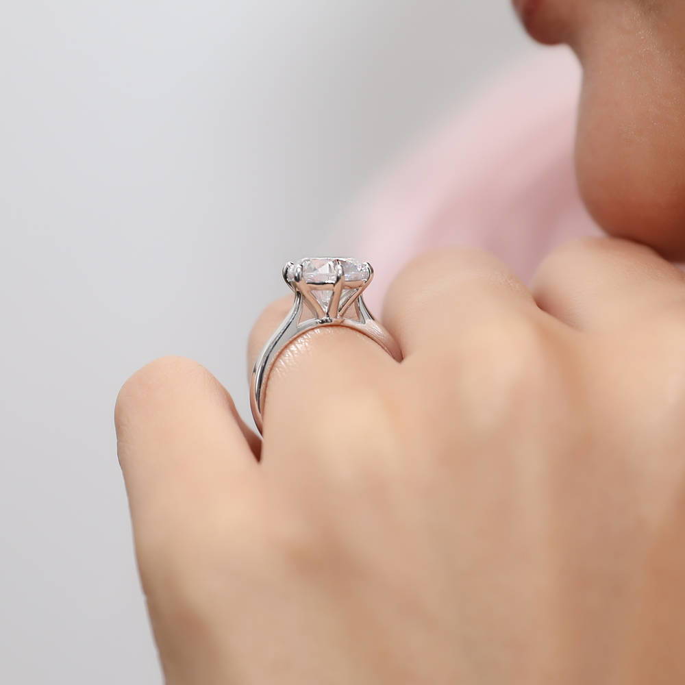 Solitaire 3.8ct Round CZ Statement Ring in Sterling Silver