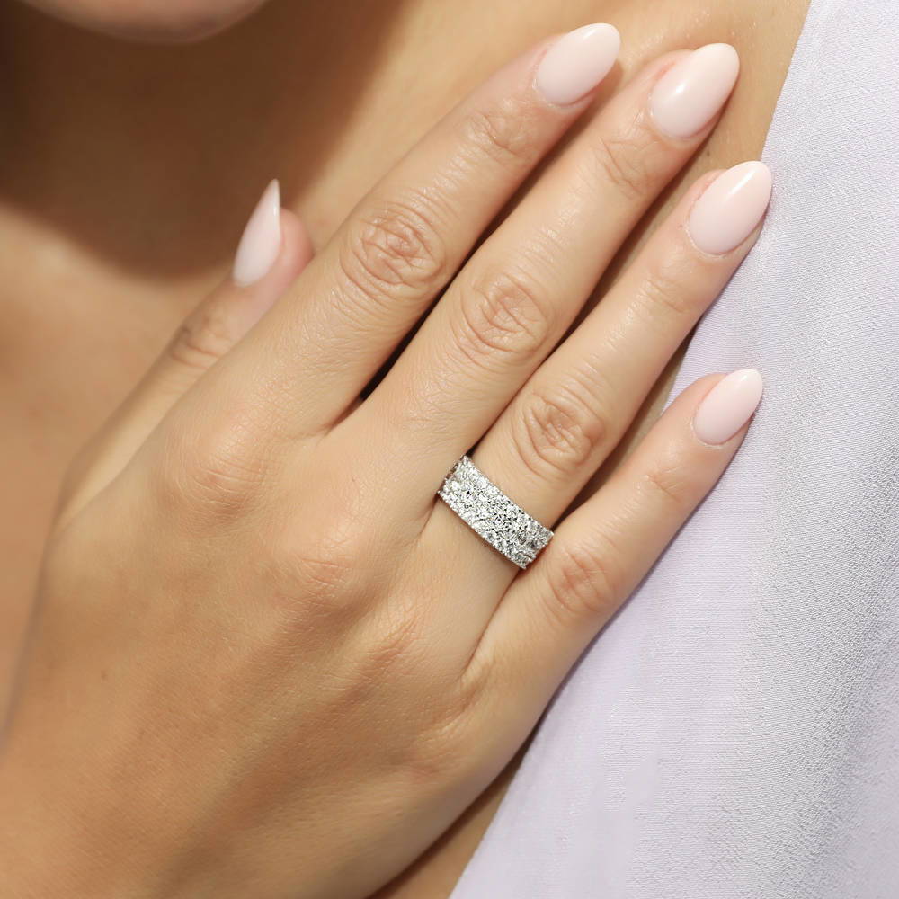 Art Deco CZ Eternity Ring in Sterling Silver
