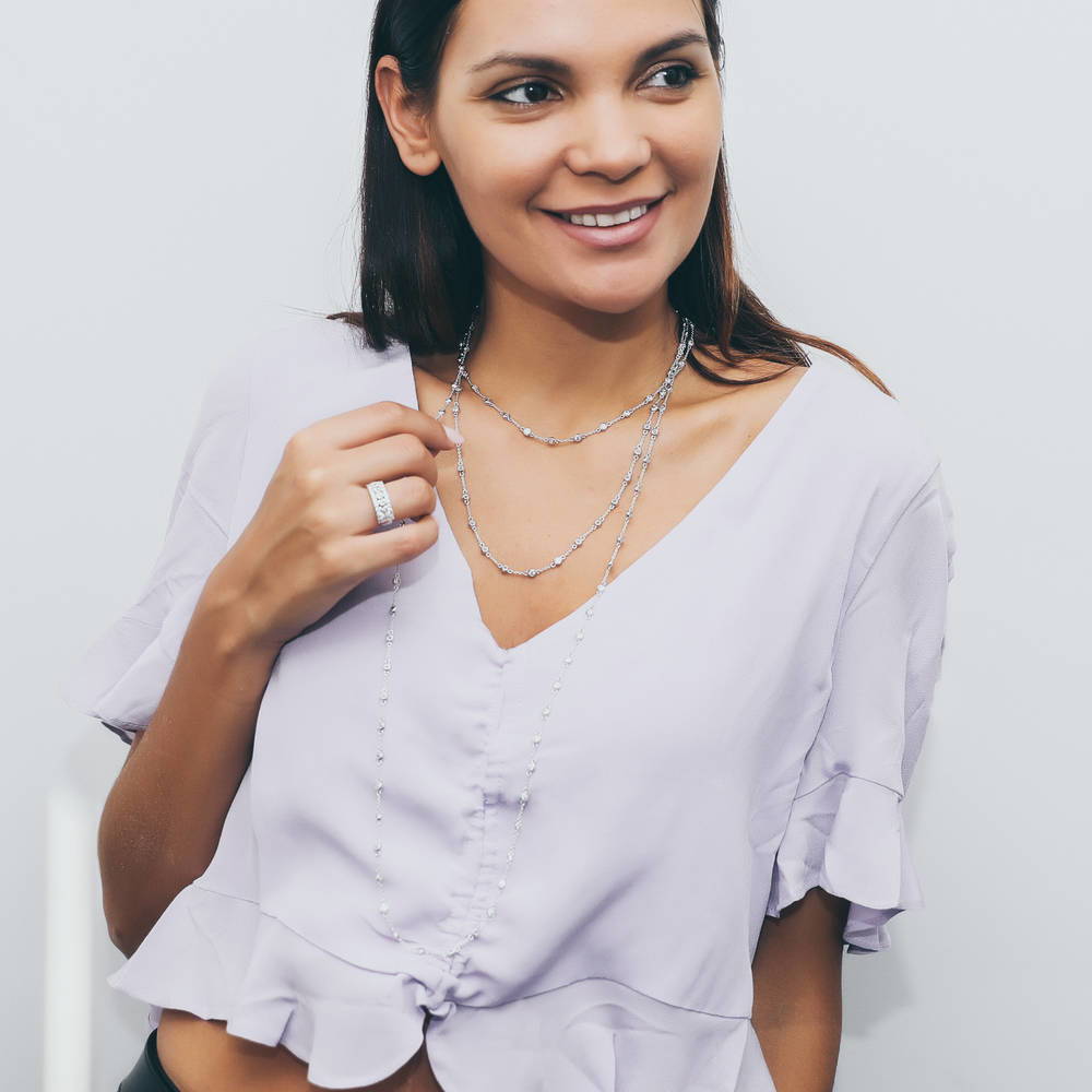 CZ by the Yard Station Necklace in Sterling Silver