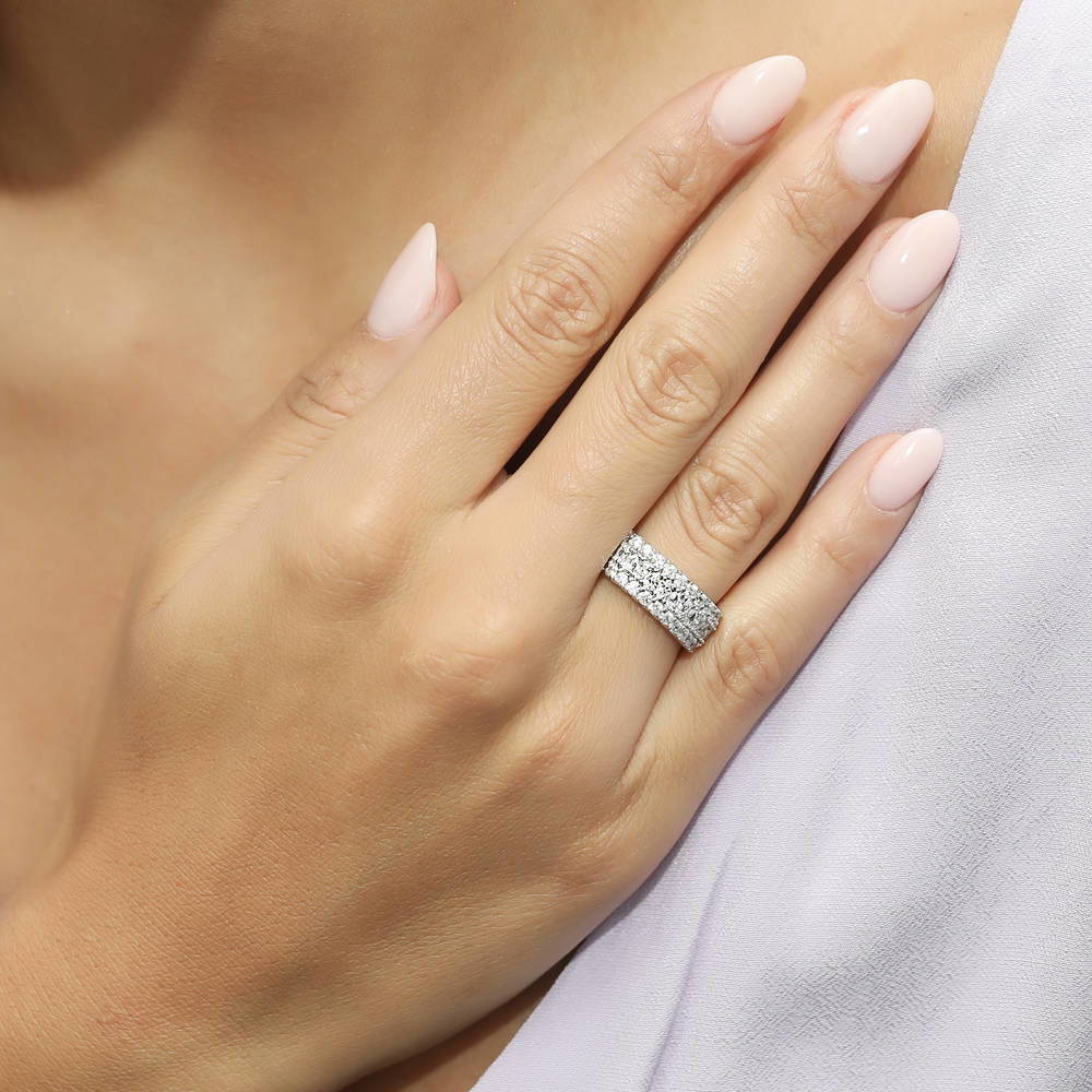 Art Deco CZ Half Eternity Ring in Sterling Silver