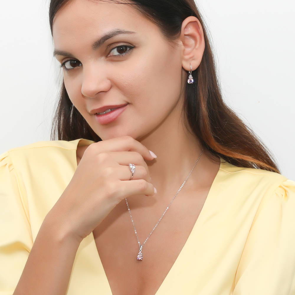 Solitaire 1ct Morganite Color Round CZ Necklace in Sterling Silver