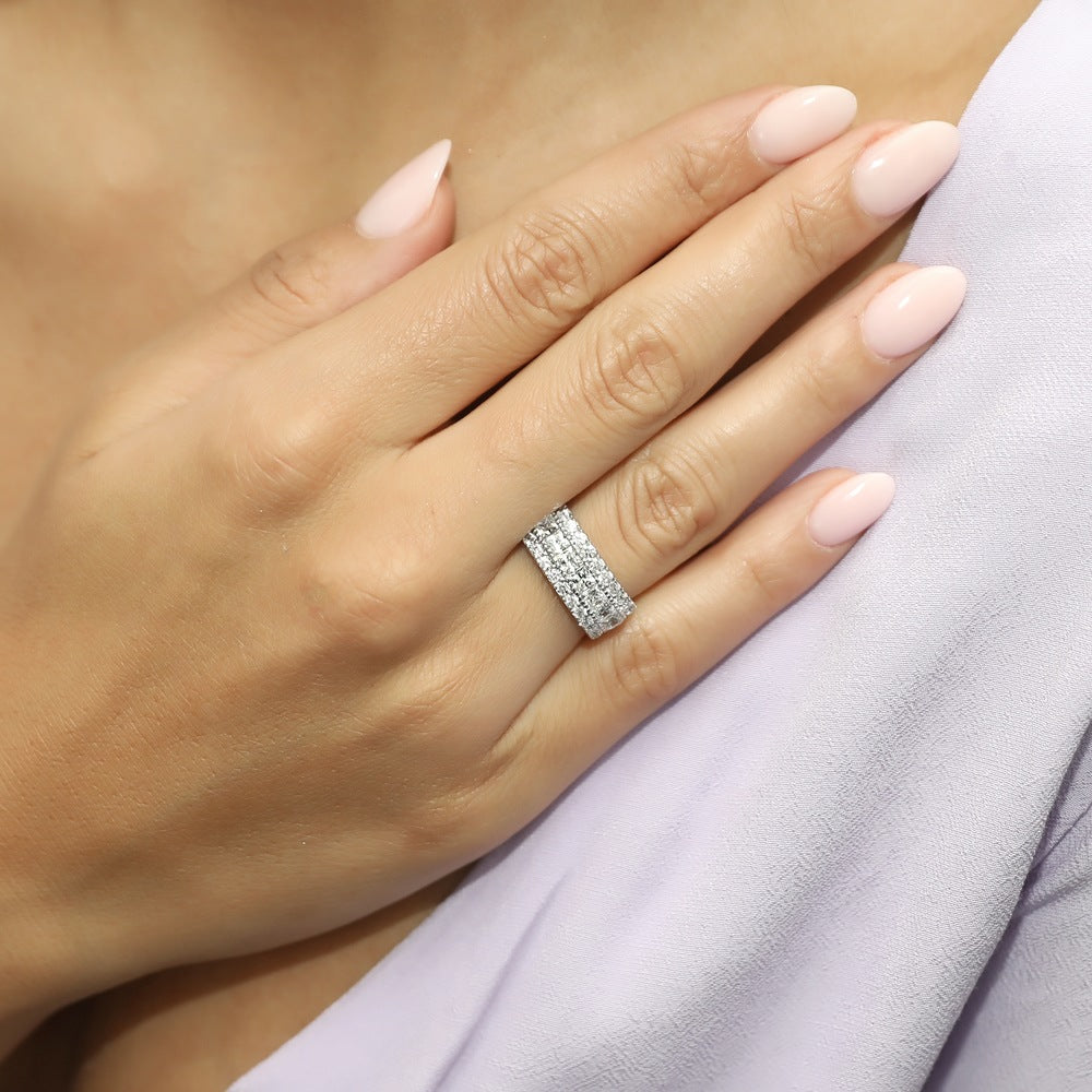 Model wearing Art Deco CZ Half Eternity Ring in Sterling Silver, 2 of 6