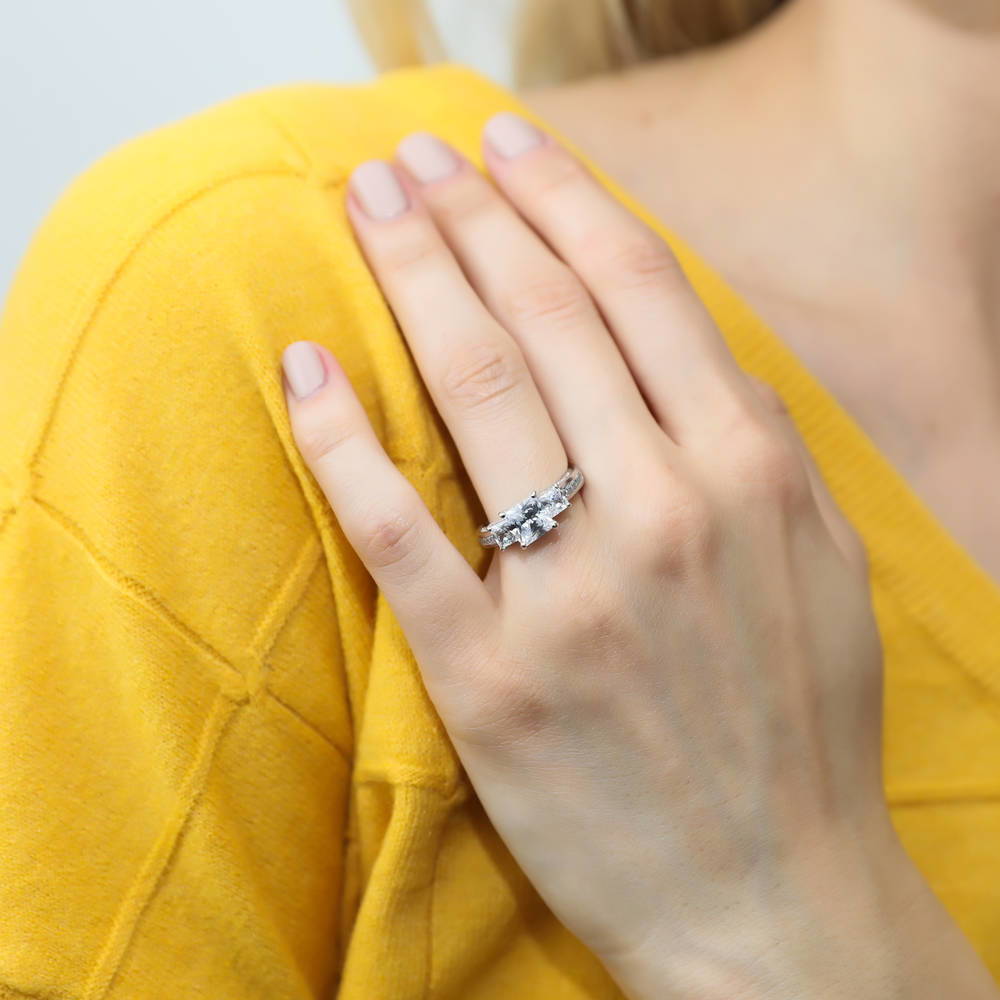 3-Stone 1.6ct Princess CZ Ring in Sterling Silver