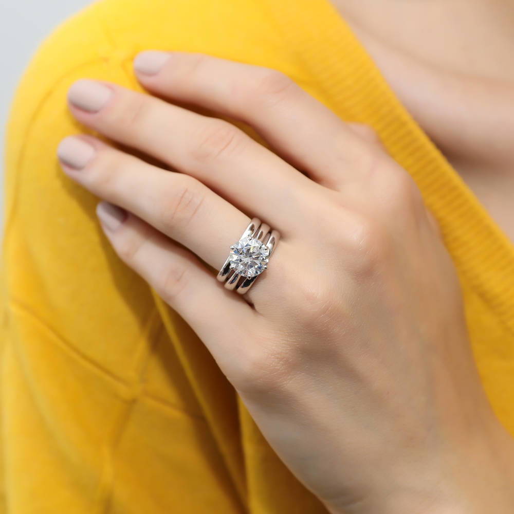 Solitaire 3.8ct Round CZ Ring Set in Sterling Silver