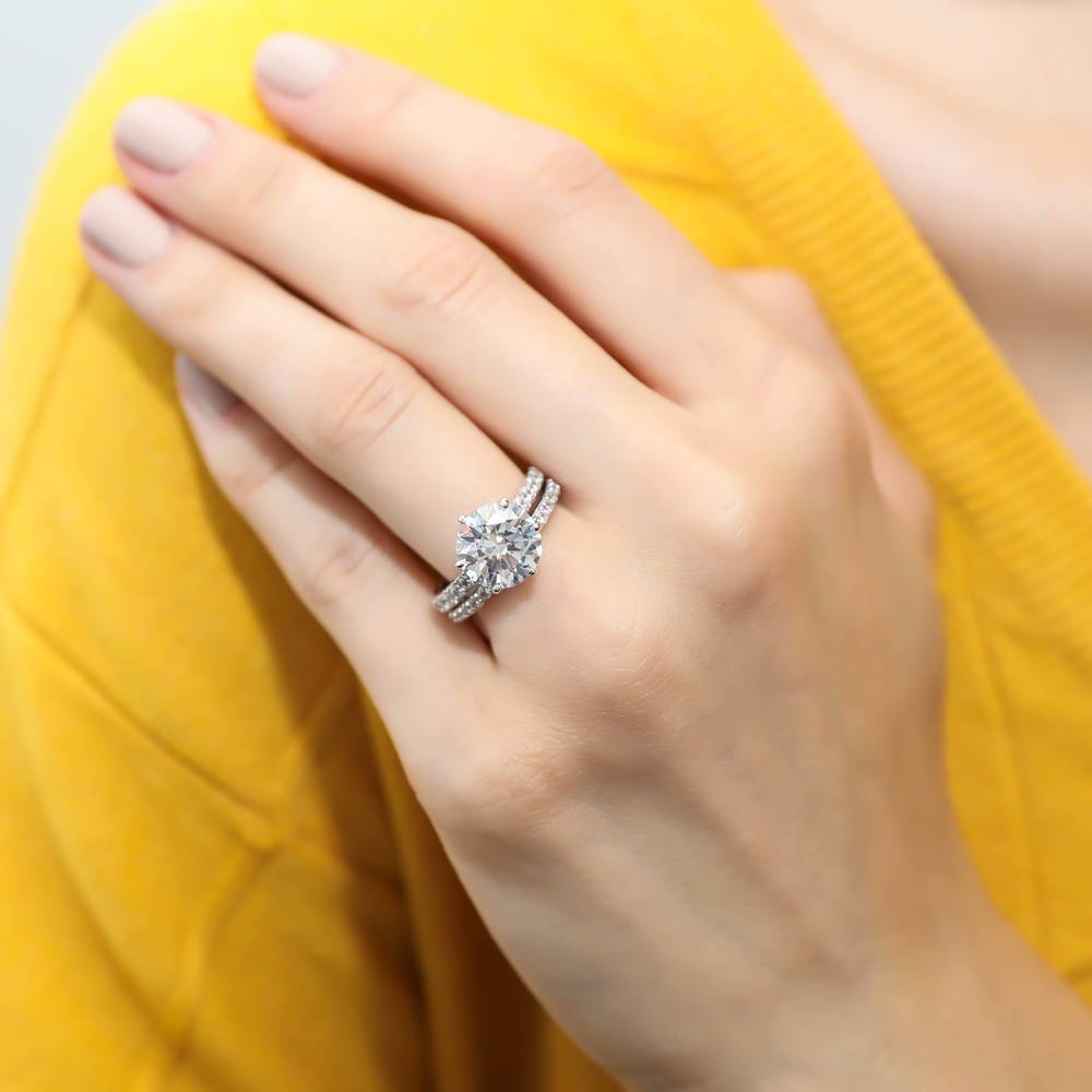 Solitaire 3.8ct Round CZ Ring Set in Sterling Silver