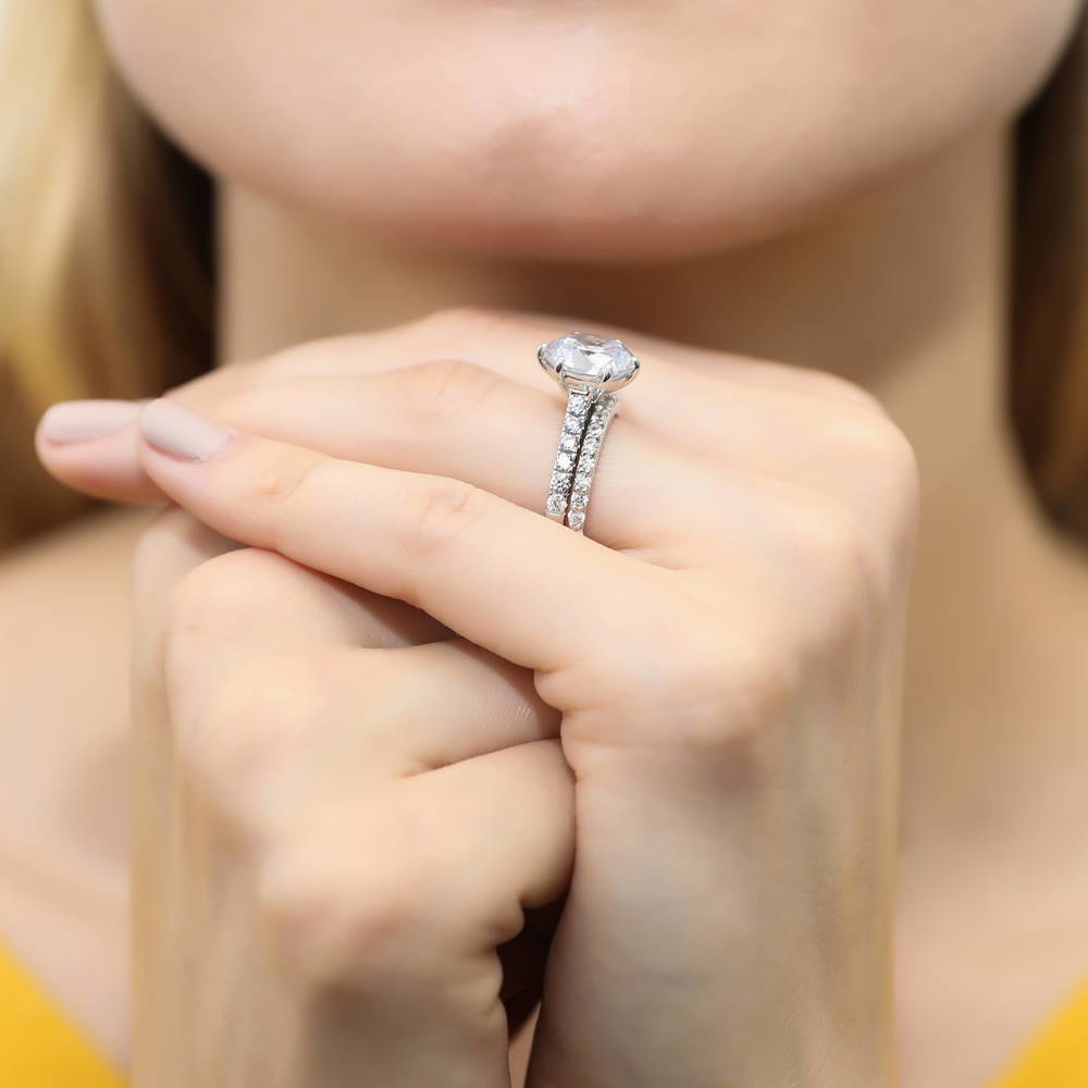 Solitaire 3.8ct Round CZ Ring Set in Sterling Silver