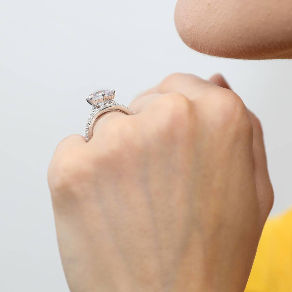 Solitaire 3.8ct Round CZ Ring Set in Sterling Silver