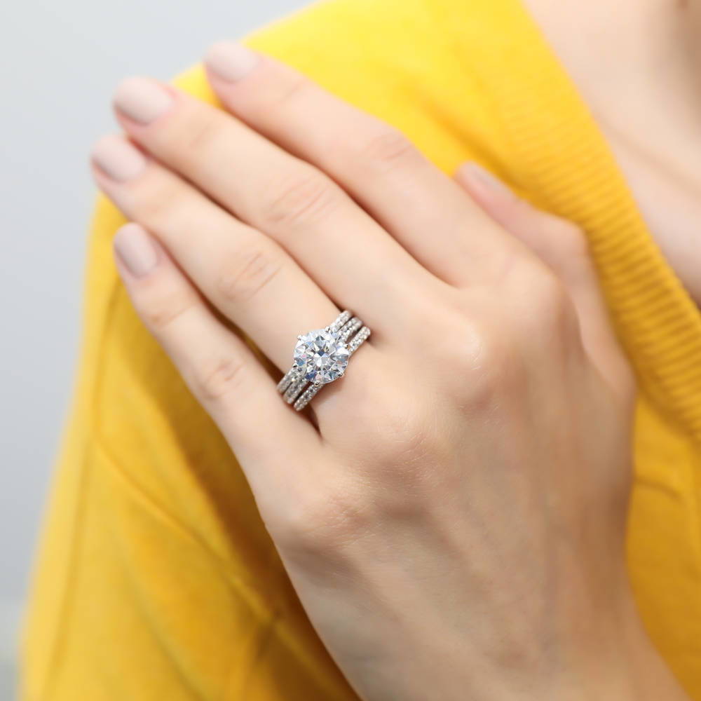 Solitaire 3.8ct Round CZ Ring Set in Sterling Silver