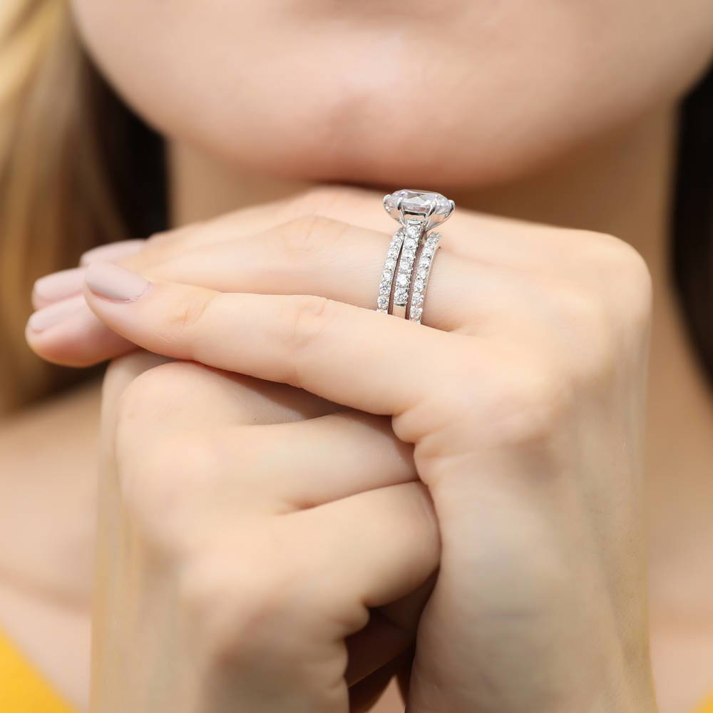 Solitaire 3.8ct Round CZ Ring Set in Sterling Silver